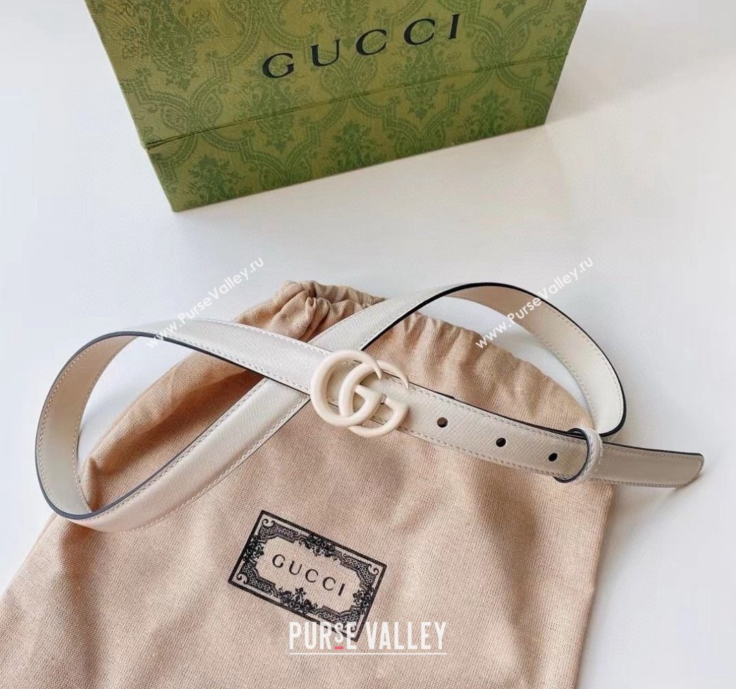 Gucci Leather Belt 2cm with GG Buckle All White 2024 0302 (99-240302063)