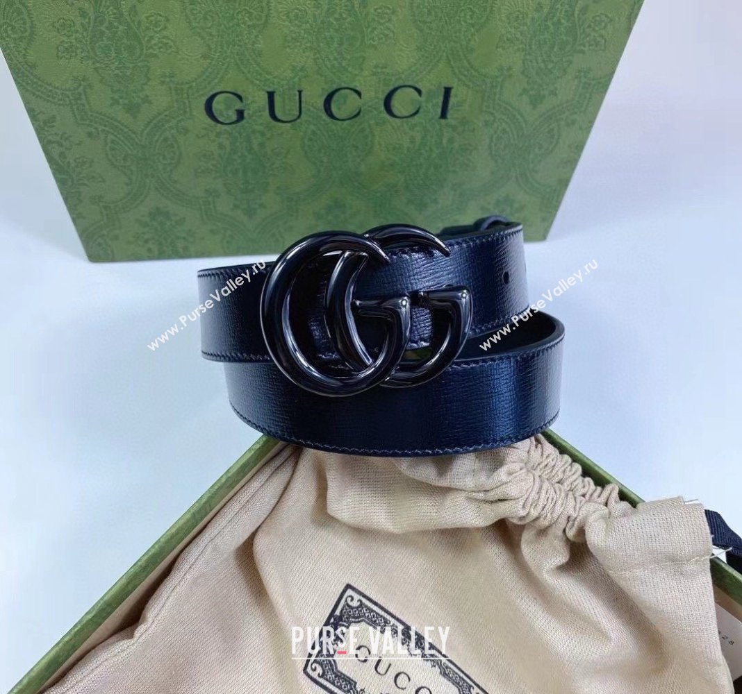Gucci Leather Belt 4cm with GG Buckle All Black 2024 0302 (99-240302064)