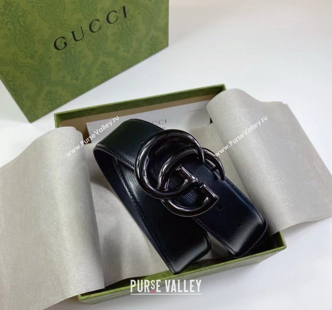 Gucci Leather Belt 4cm with GG Buckle All Black 2024 0302 (99-240302064)