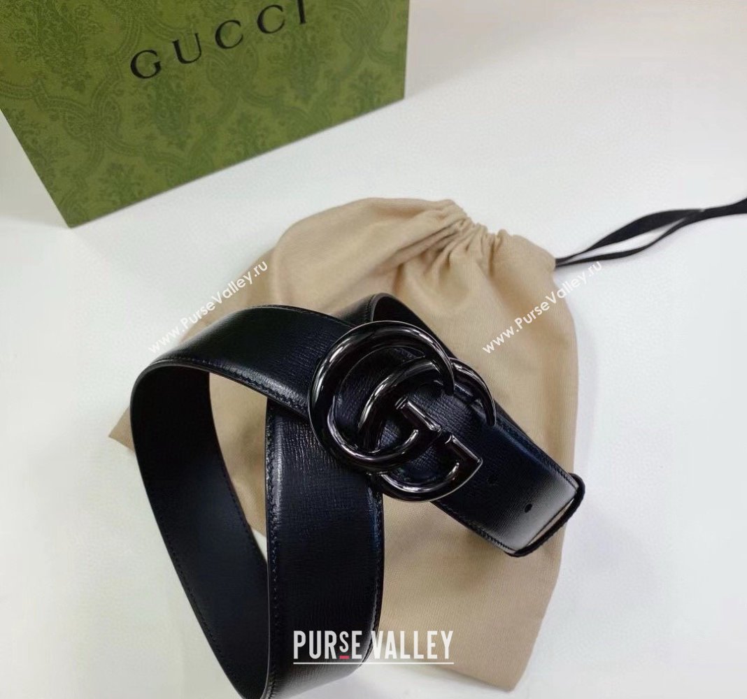 Gucci Leather Belt 4cm with GG Buckle All Black 2024 0302 (99-240302064)