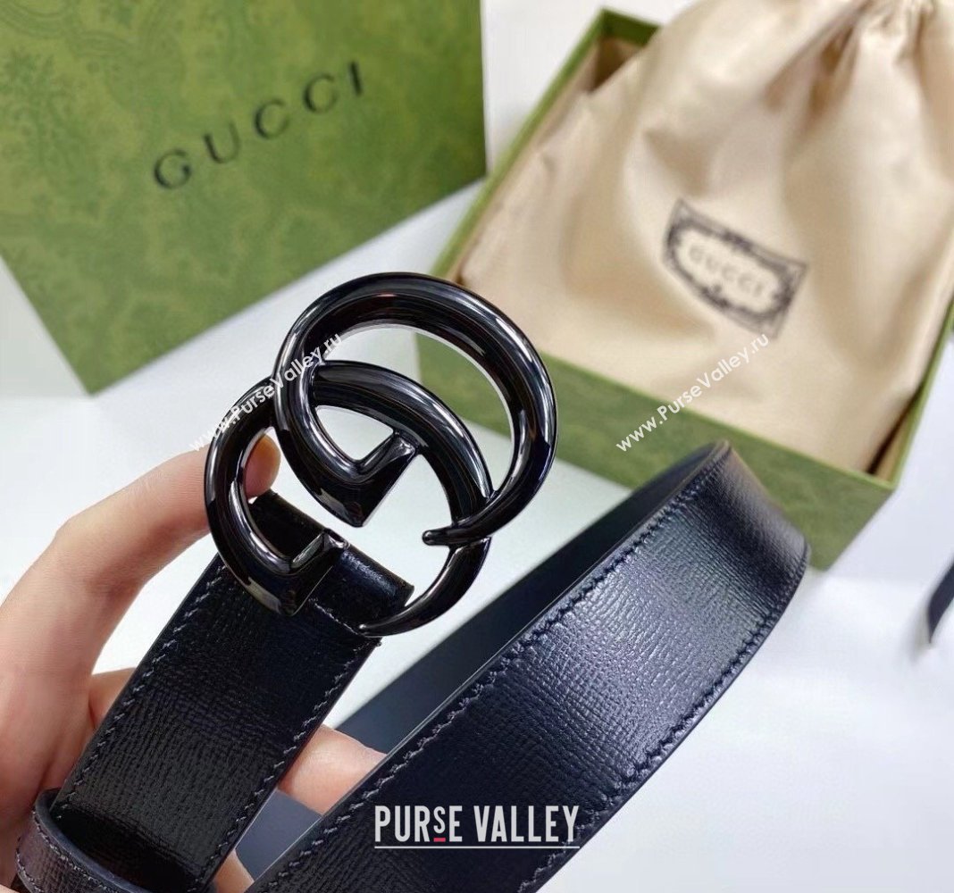 Gucci Leather Belt 4cm with GG Buckle All Black 2024 0302 (99-240302064)
