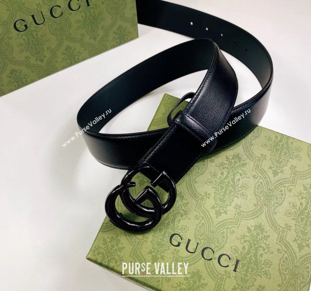 Gucci Leather Belt 4cm with GG Buckle All Black 2024 0302 (99-240302064)