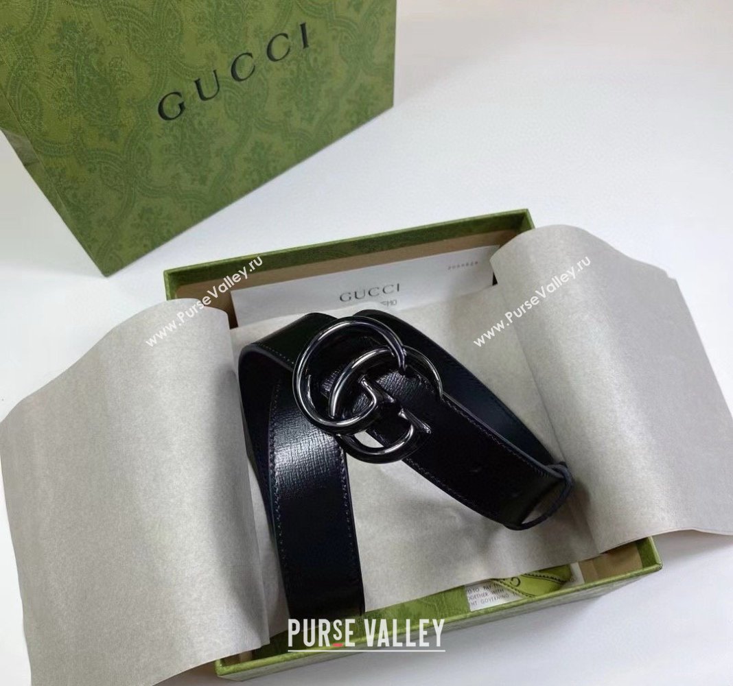 Gucci Leather Belt 3cm with GG Buckle All Black 2024 0302 (99-240302065)