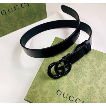 Gucci Leather Belt 3cm with GG Buckle All Black 2024 0302 (99-240302065)