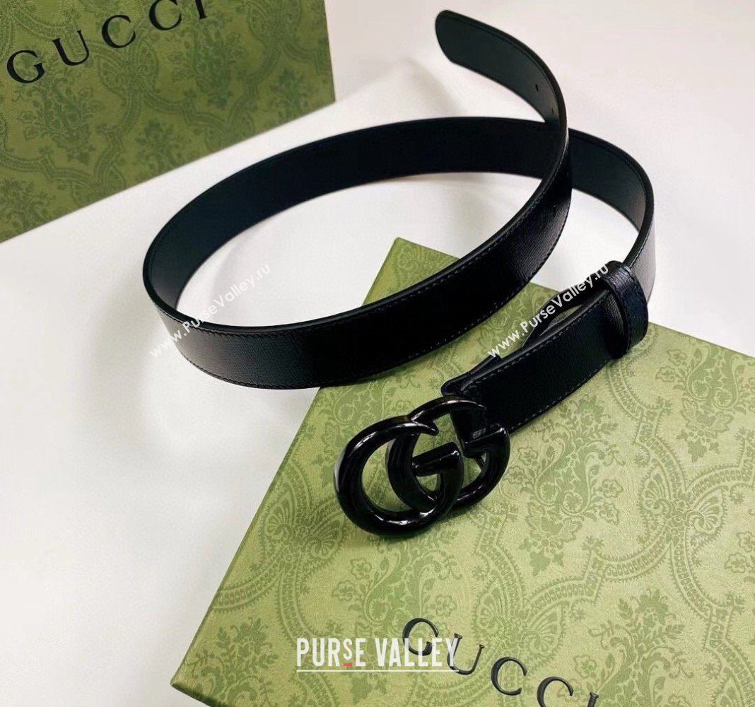 Gucci Leather Belt 3cm with GG Buckle All Black 2024 0302 (99-240302065)