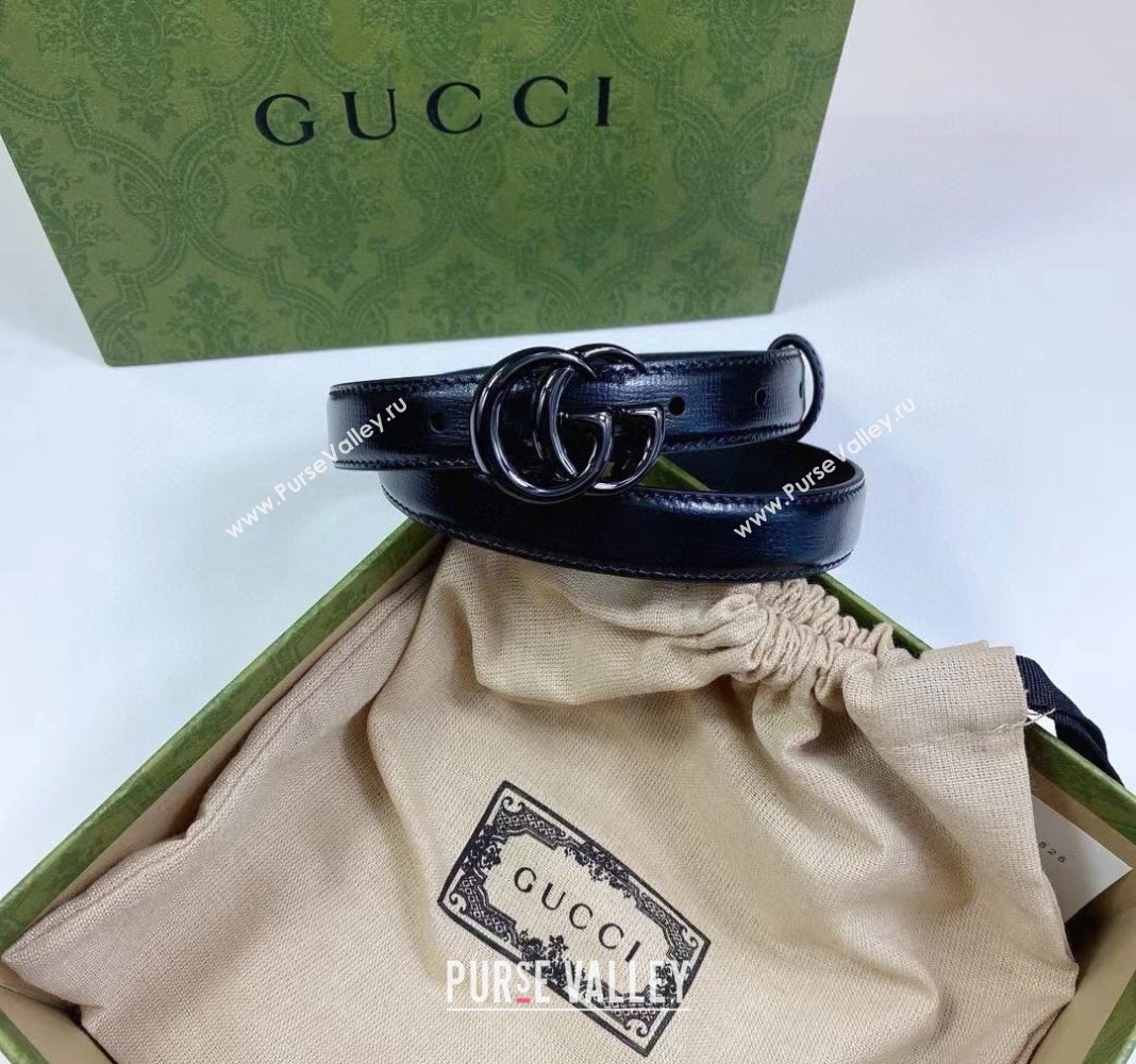 Gucci Leather Belt 2cm with GG Buckle All Black 2024 0302 (99-240302066)