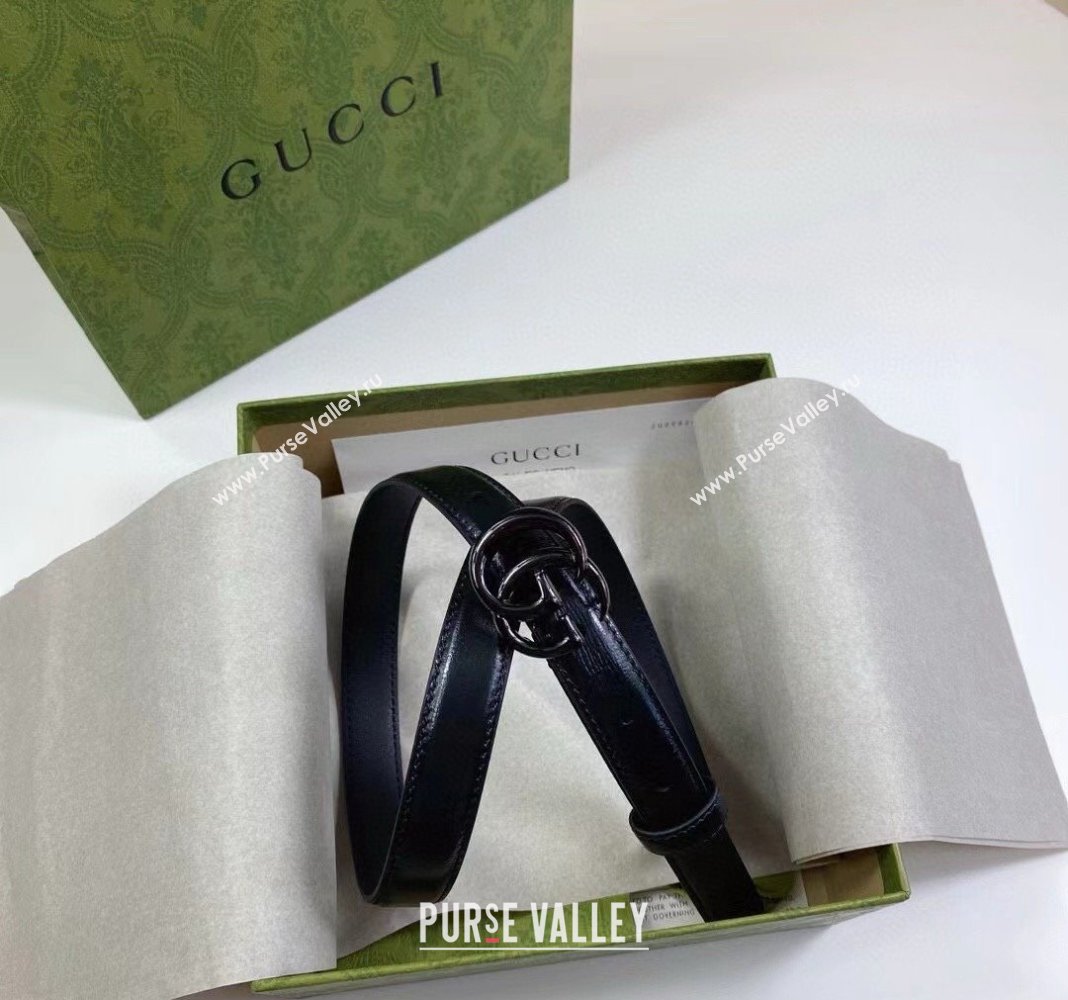 Gucci Leather Belt 2cm with GG Buckle All Black 2024 0302 (99-240302066)