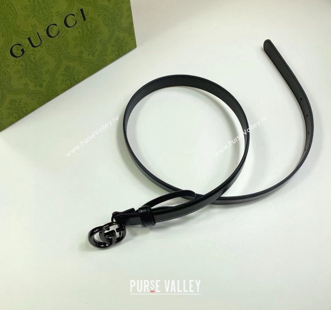Gucci Leather Belt 2cm with GG Buckle All Black 2024 0302 (99-240302066)