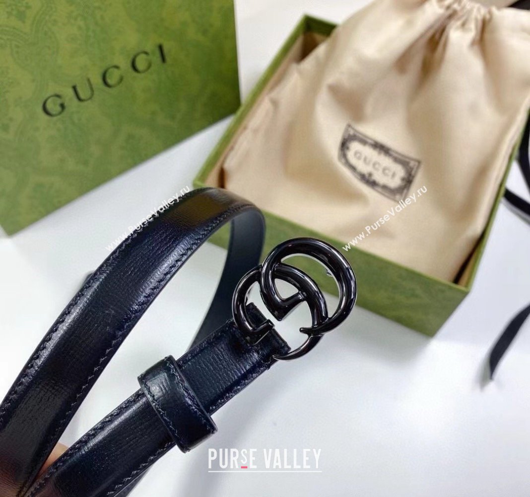 Gucci Leather Belt 2cm with GG Buckle All Black 2024 0302 (99-240302066)