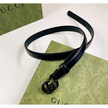 Gucci Leather Belt 2cm with GG Buckle All Black 2024 0302 (99-240302066)