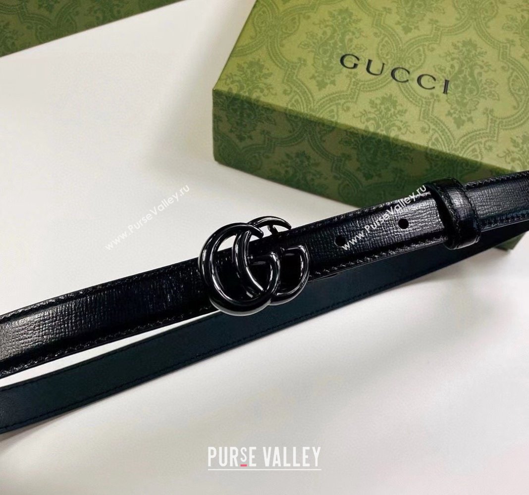 Gucci Leather Belt 2cm with GG Buckle All Black 2024 0302 (99-240302066)