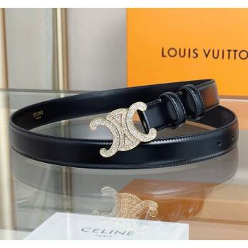 Celine Triomphe Belt 2.5cm with Crystals Buckle Black 2024 030201 (99-240302067)