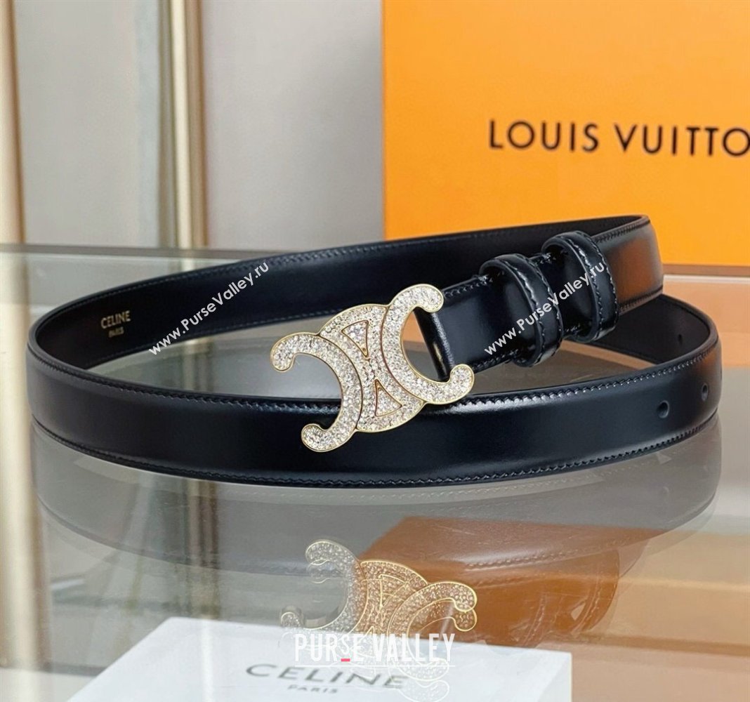 Celine Triomphe Belt 2.5cm with Crystals Buckle Black 2024 030201 (99-240302067)