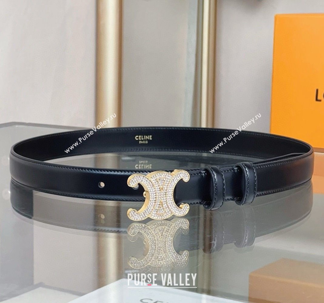 Celine Triomphe Belt 2.5cm with Crystals Buckle Black 2024 030201 (99-240302067)
