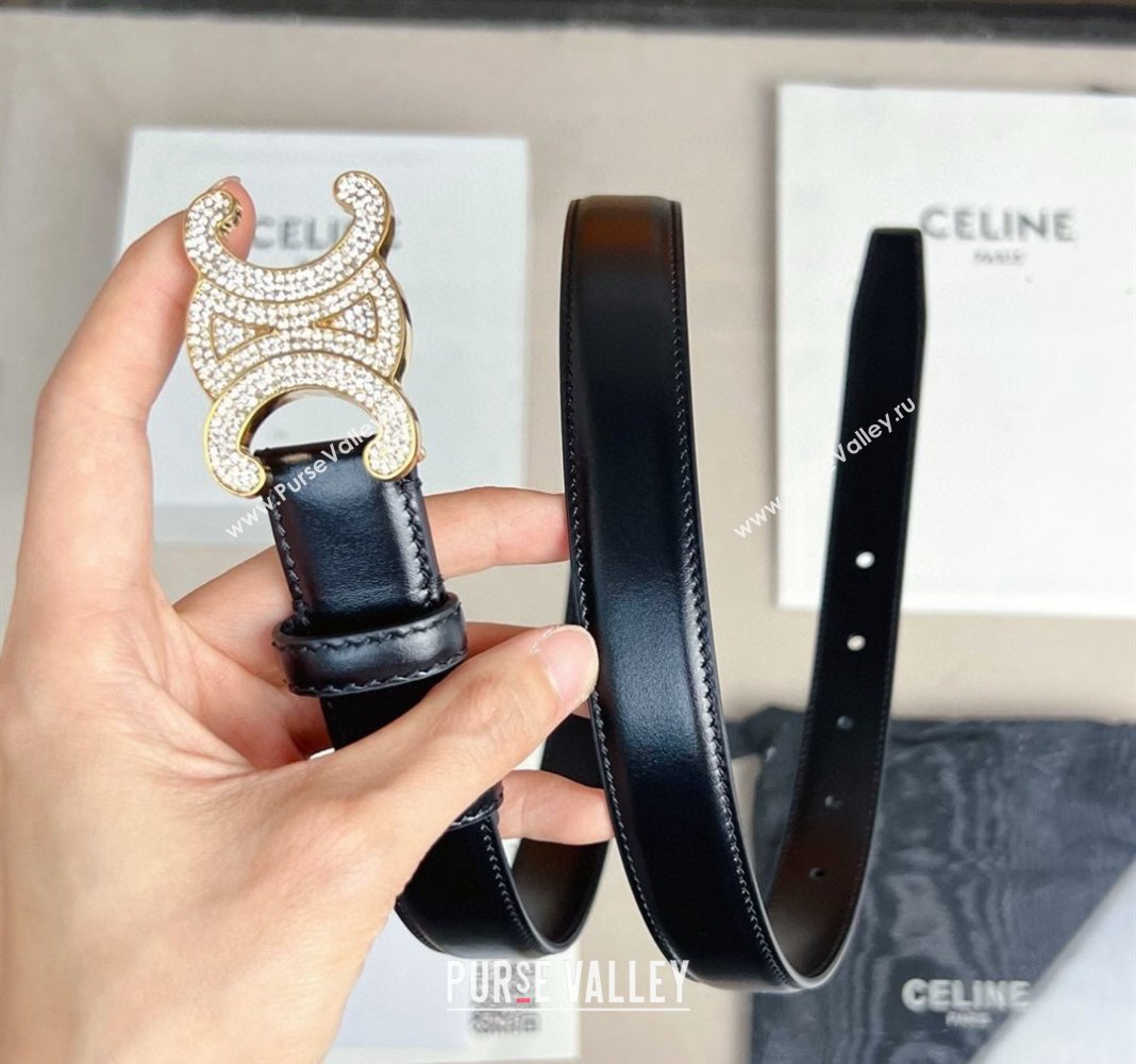 Celine Triomphe Belt 2.5cm with Crystals Buckle Black 2024 030201 (99-240302067)