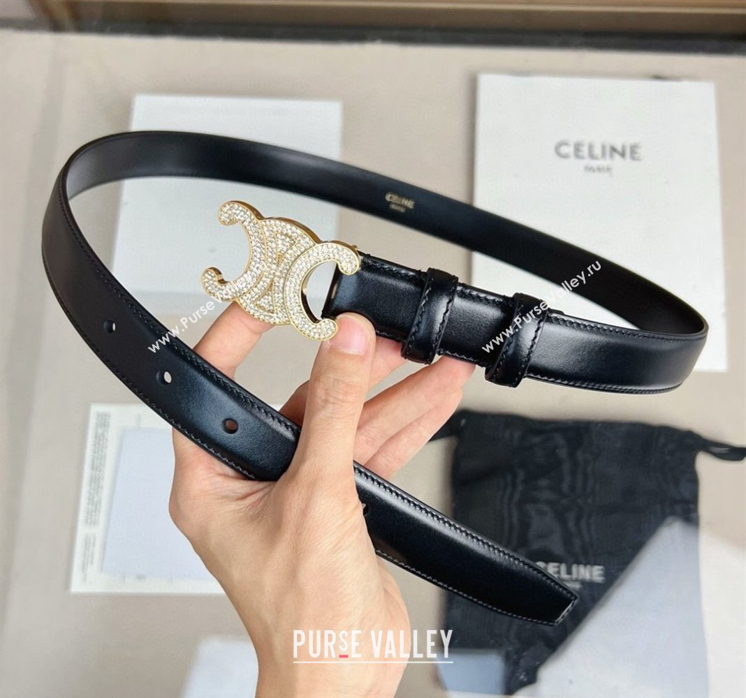 Celine Triomphe Belt 2.5cm with Crystals Buckle Black 2024 030201 (99-240302067)