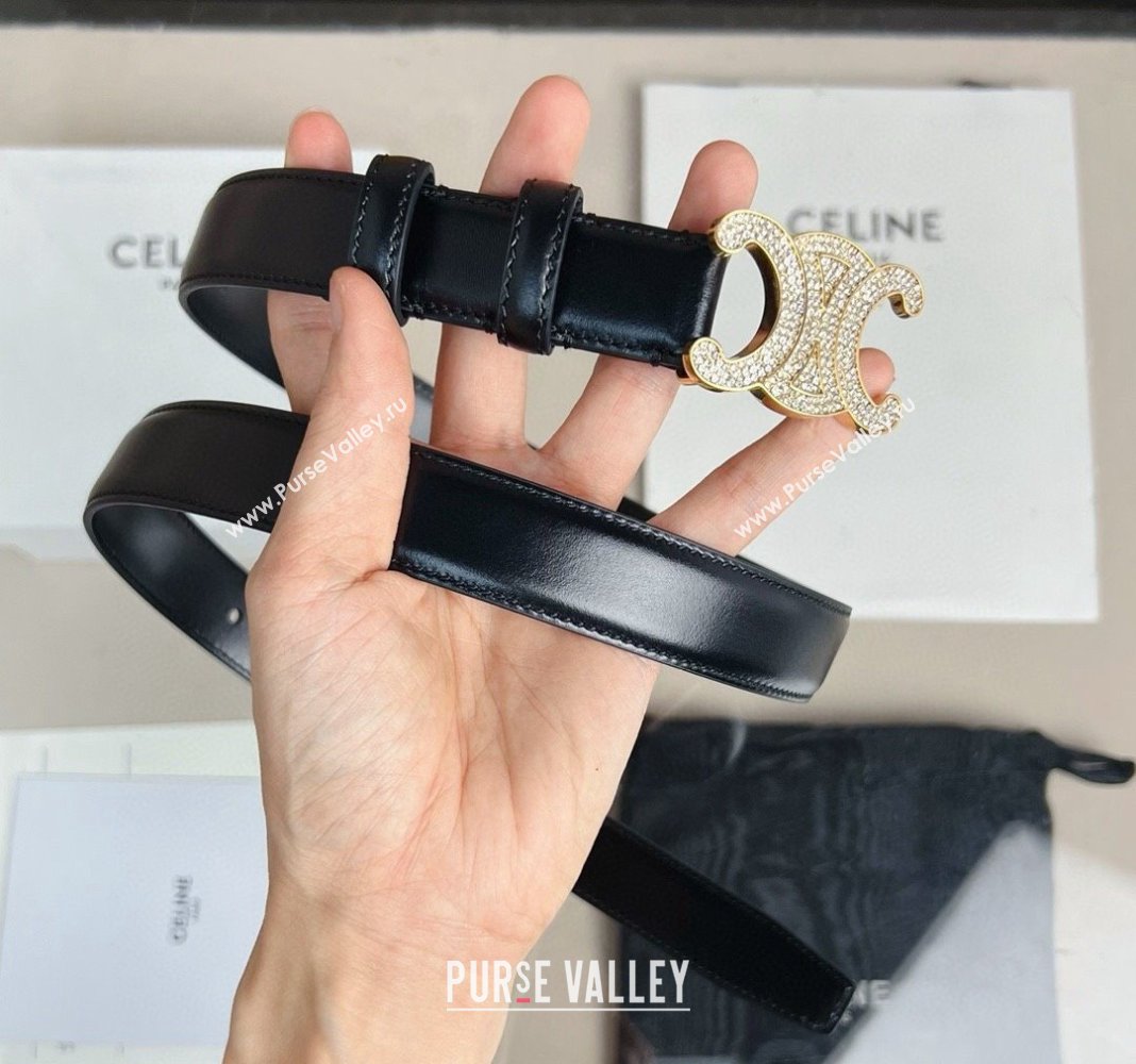 Celine Triomphe Belt 2.5cm with Crystals Buckle Black 2024 030201 (99-240302067)