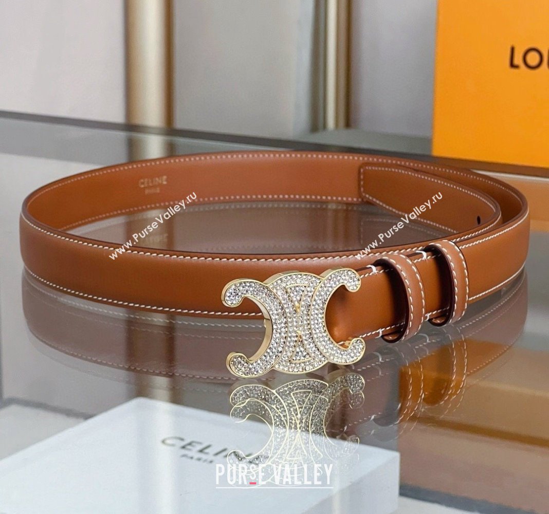 Celine Triomphe Belt 2.5cm with Crystals Buckle Brown 2024 030201 (99-240302068)