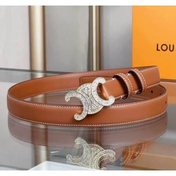 Celine Triomphe Belt 2.5cm with Crystals Buckle Brown 2024 030201 (99-240302068)