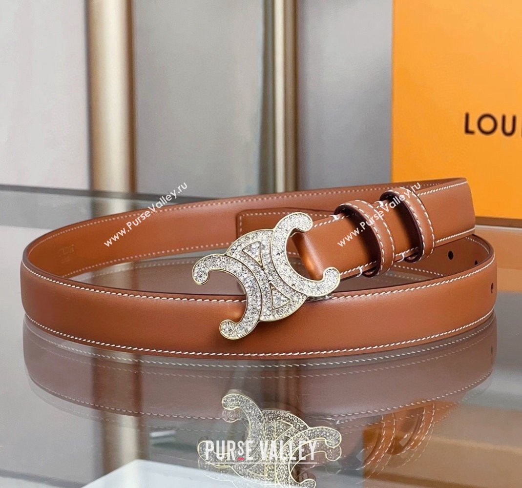 Celine Triomphe Belt 2.5cm with Crystals Buckle Brown 2024 030201 (99-240302068)