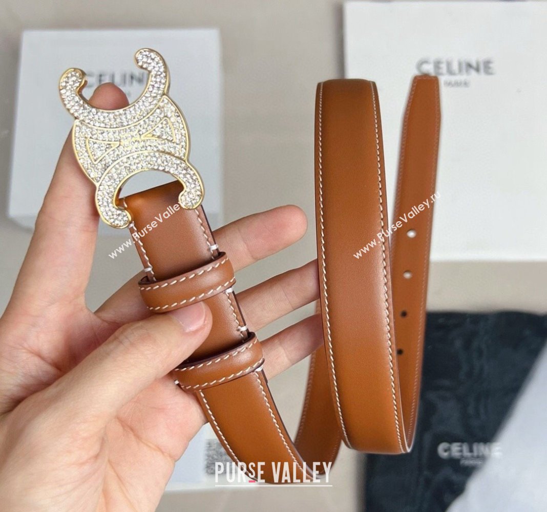 Celine Triomphe Belt 2.5cm with Crystals Buckle Brown 2024 030201 (99-240302068)