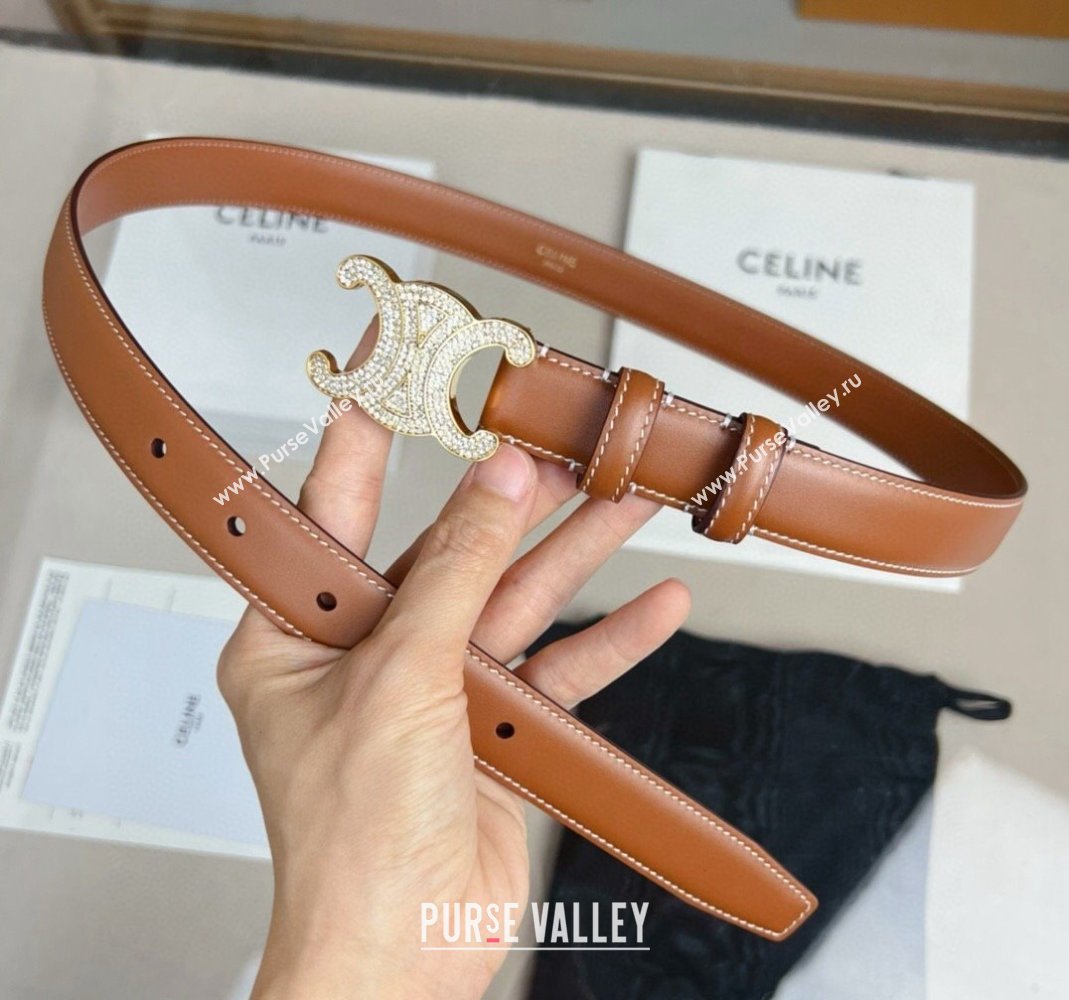 Celine Triomphe Belt 2.5cm with Crystals Buckle Brown 2024 030201 (99-240302068)
