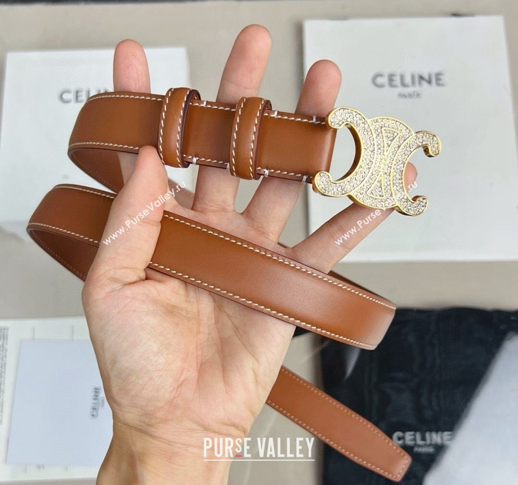 Celine Triomphe Belt 2.5cm with Crystals Buckle Brown 2024 030201 (99-240302068)