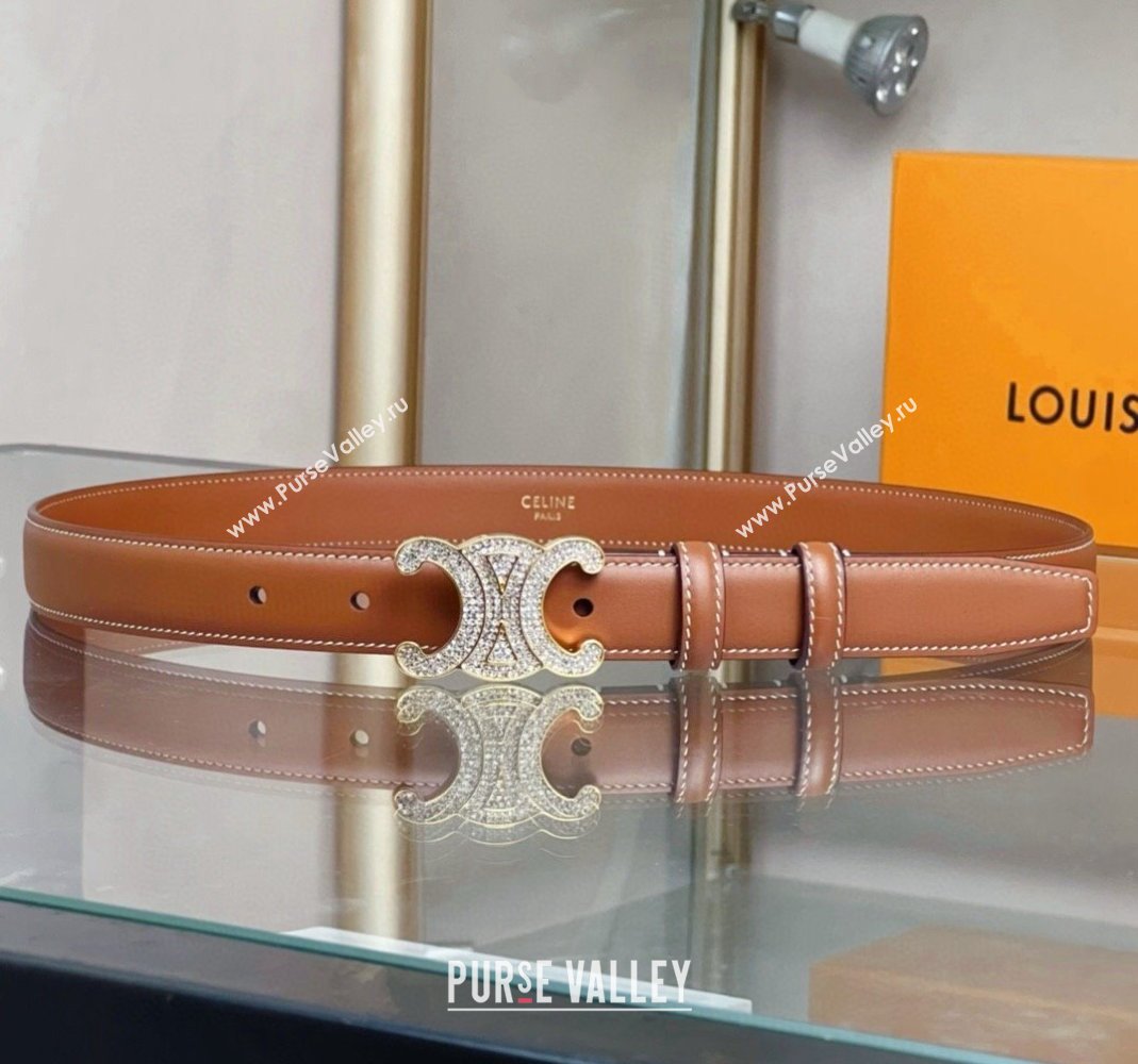 Celine Triomphe Belt 2.5cm with Crystals Buckle Brown 2024 030201 (99-240302068)
