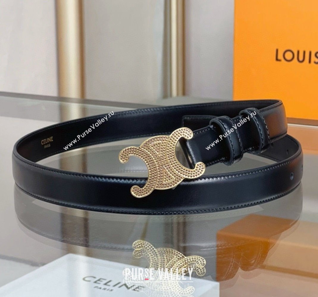 Celine Triomphe Belt 2.5cm with Crystals Buckle Black 2024 030202 (99-240302069)