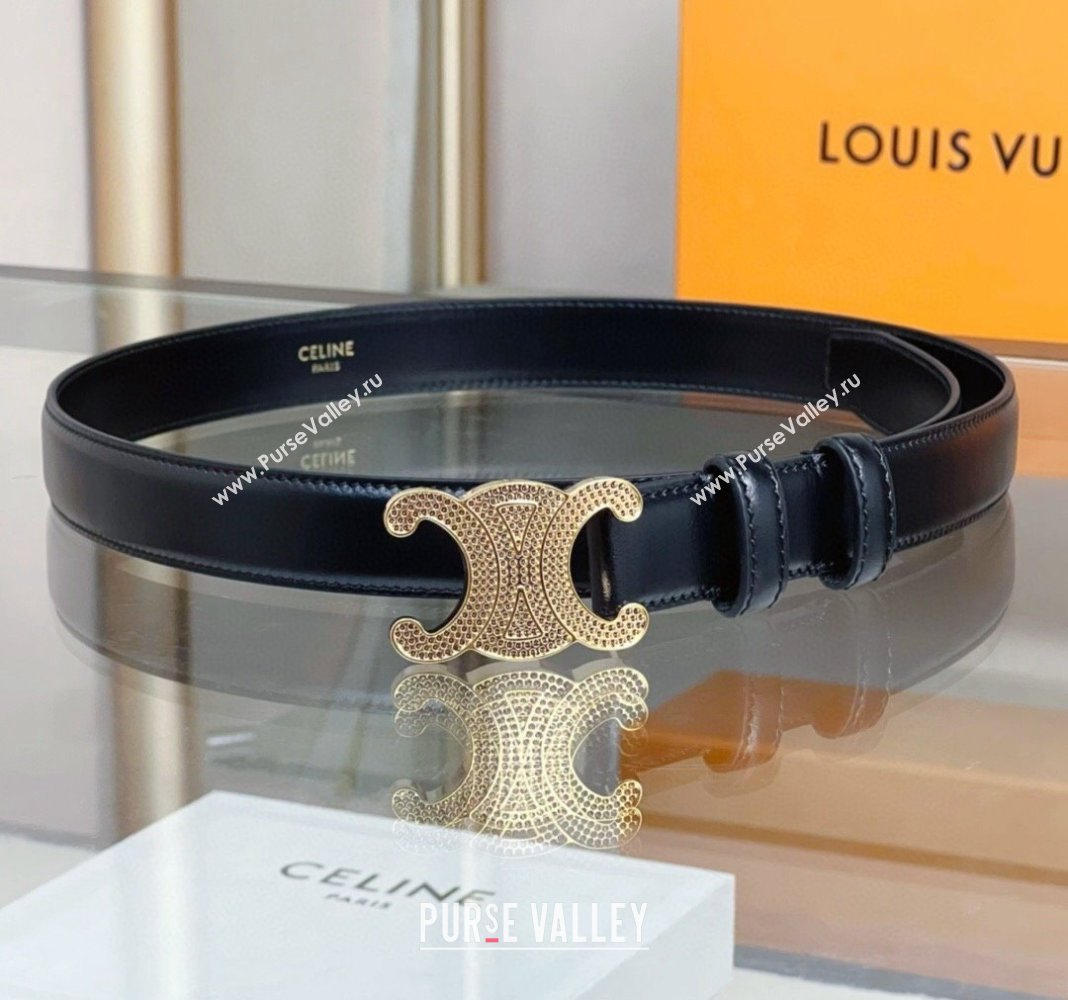 Celine Triomphe Belt 2.5cm with Crystals Buckle Black 2024 030202 (99-240302069)