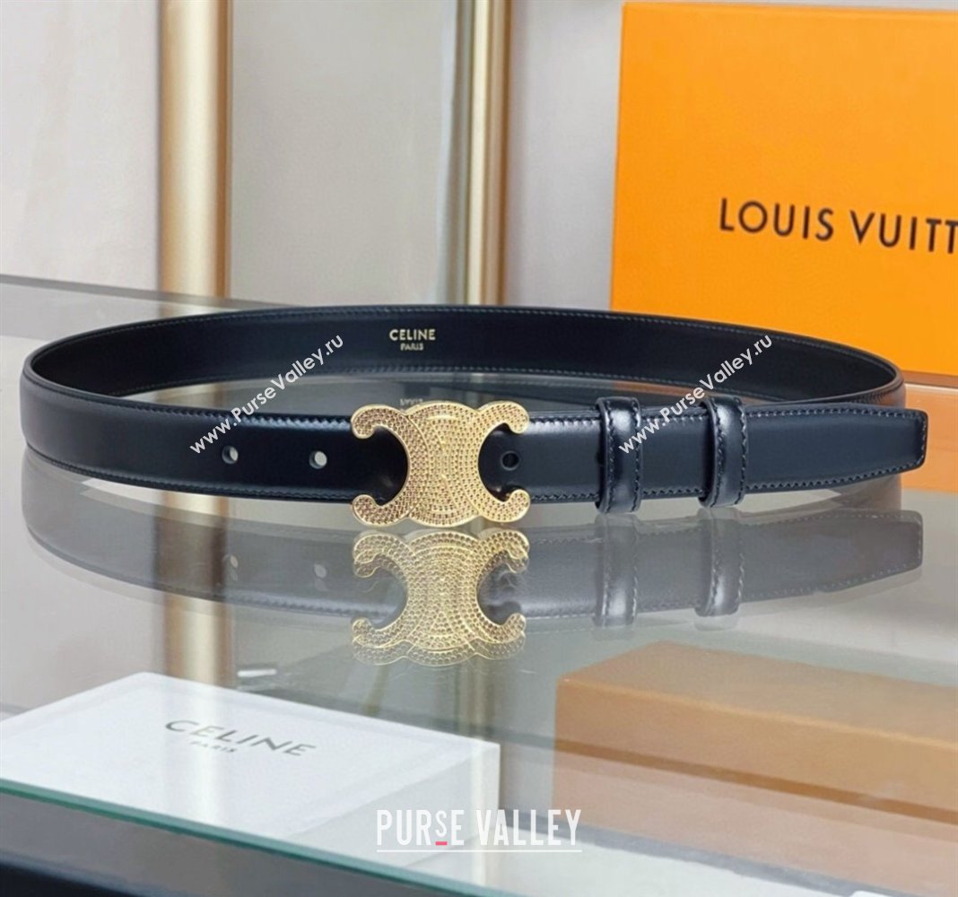 Celine Triomphe Belt 2.5cm with Crystals Buckle Black 2024 030202 (99-240302069)