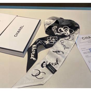 Chanel Silk Bandeau Scarf 5x120cm Black/White 2024 0304 (XMN-240304028)