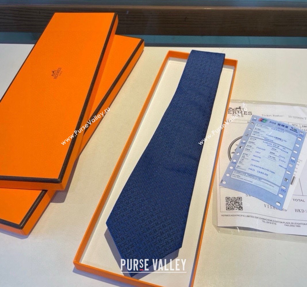 Hermes Silk Tie Dark Blue 2024 030401 (XMN-240304093)