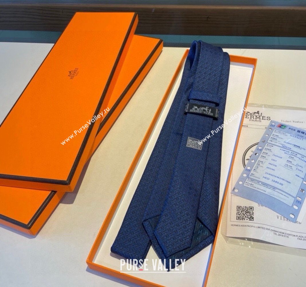 Hermes Silk Tie Dark Blue 2024 030401 (XMN-240304093)