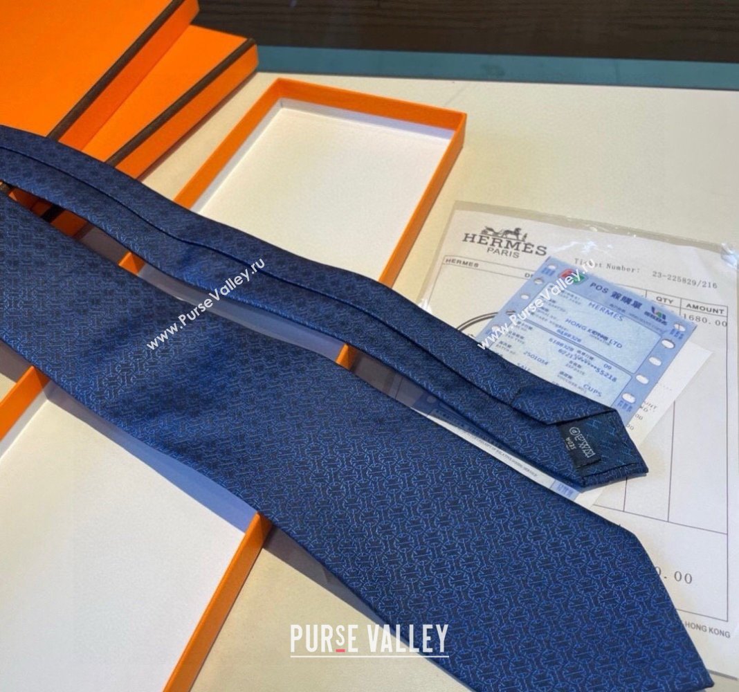Hermes Silk Tie Dark Blue 2024 030401 (XMN-240304093)