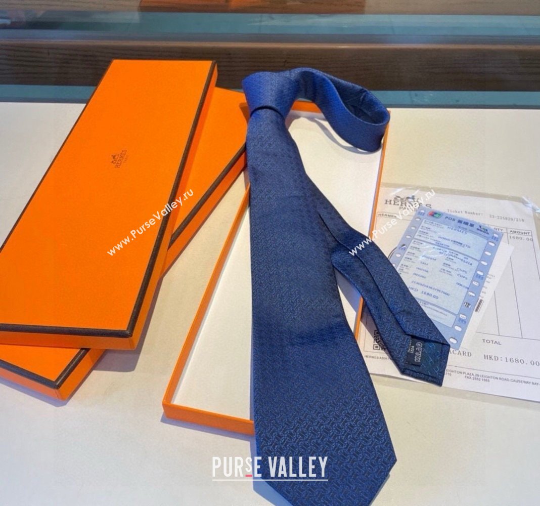 Hermes Silk Tie Dark Blue 2024 030401 (XMN-240304093)
