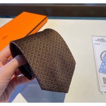 Hermes Silk Tie Gold/Black 2024 030401 (XMN-240304095)