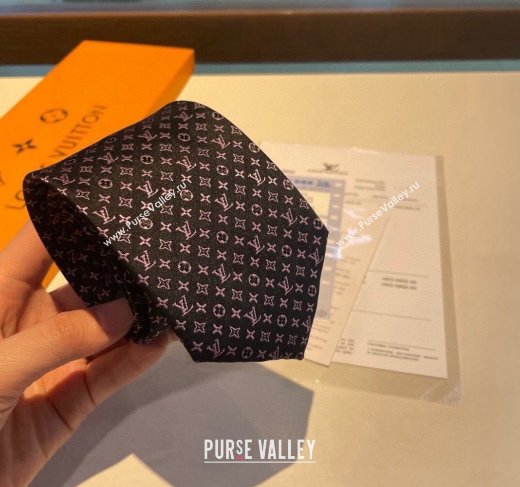 Louis Vuitton Silk Tie 8x148cm Black/Pink 2024 030401 (XMN-240304099)