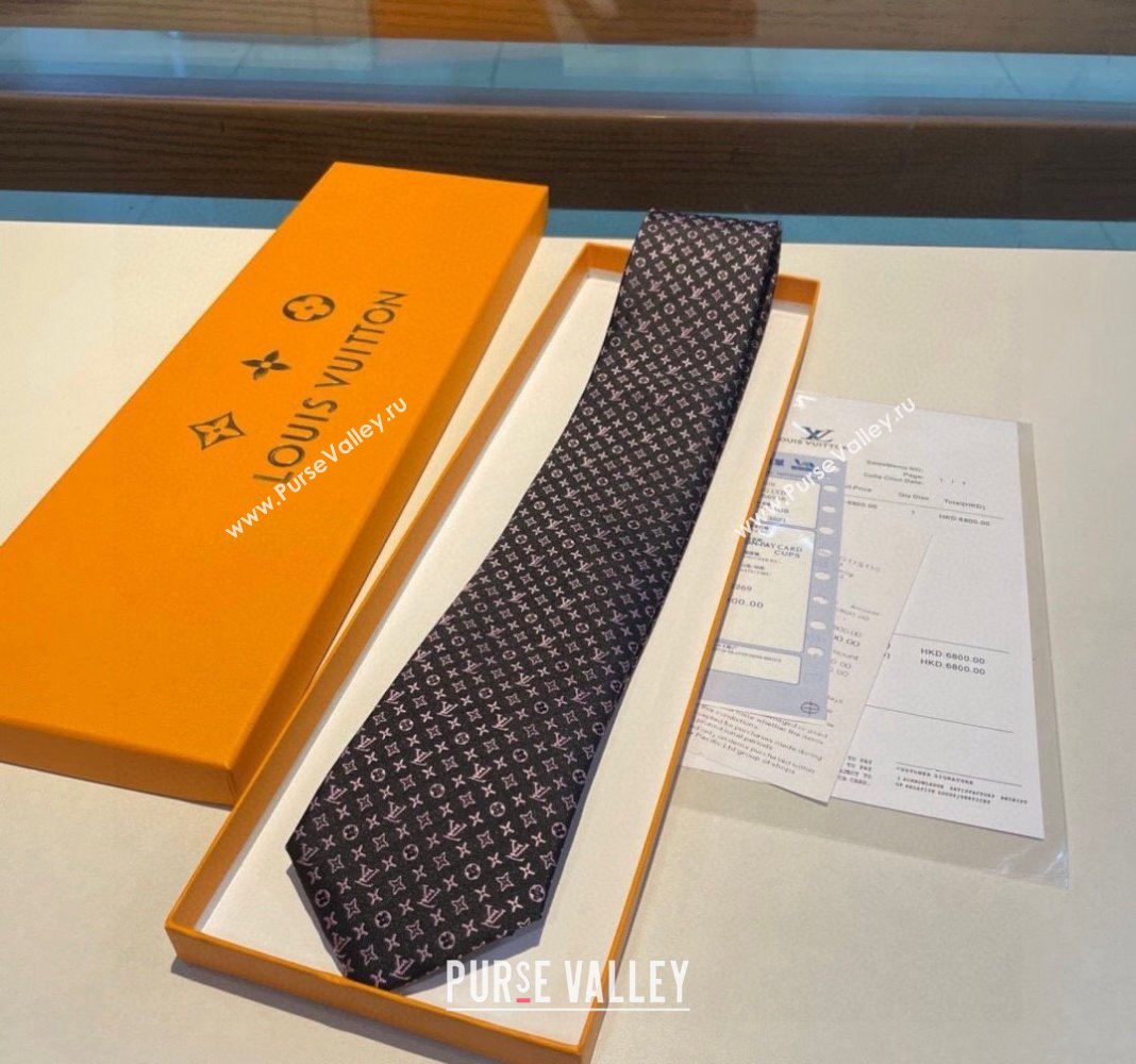 Louis Vuitton Silk Tie 8x148cm Black/Pink 2024 030401 (XMN-240304099)