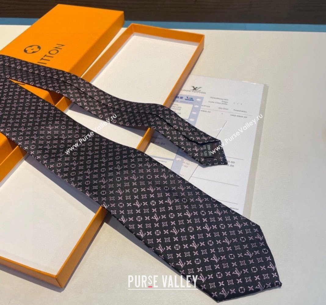 Louis Vuitton Silk Tie 8x148cm Black/Pink 2024 030401 (XMN-240304099)
