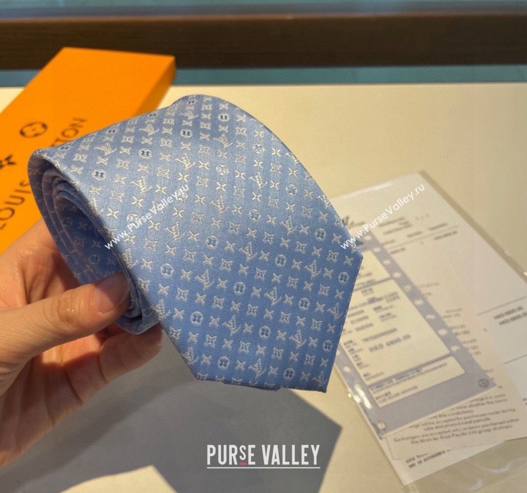 Louis Vuitton Silk Tie 8x148cm Light Blue/White 2024 030401 (XMN-240304100)