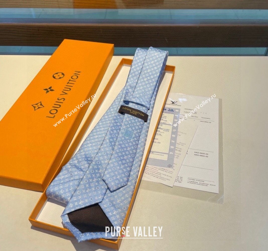 Louis Vuitton Silk Tie 8x148cm Light Blue/White 2024 030401 (XMN-240304100)
