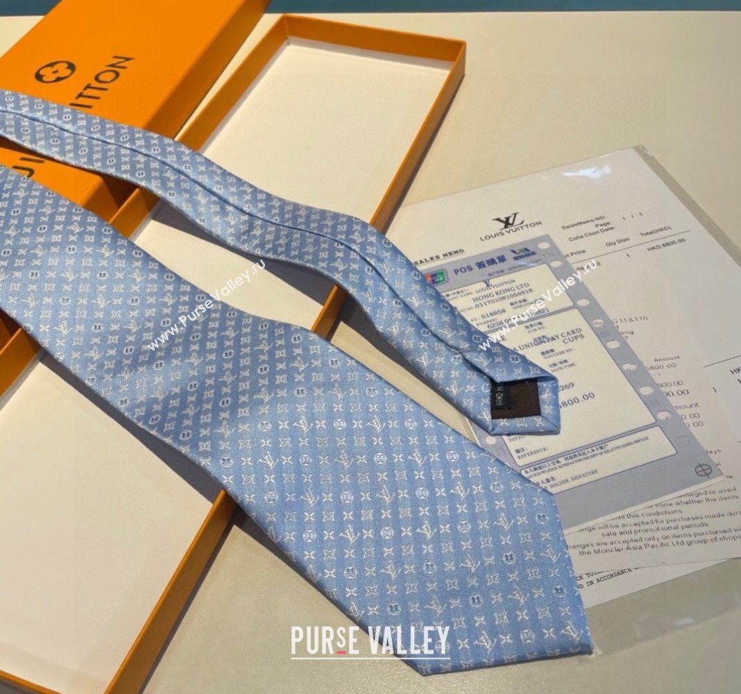 Louis Vuitton Silk Tie 8x148cm Light Blue/White 2024 030401 (XMN-240304100)