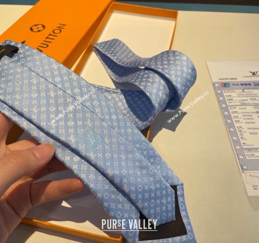 Louis Vuitton Silk Tie 8x148cm Light Blue/White 2024 030401 (XMN-240304100)