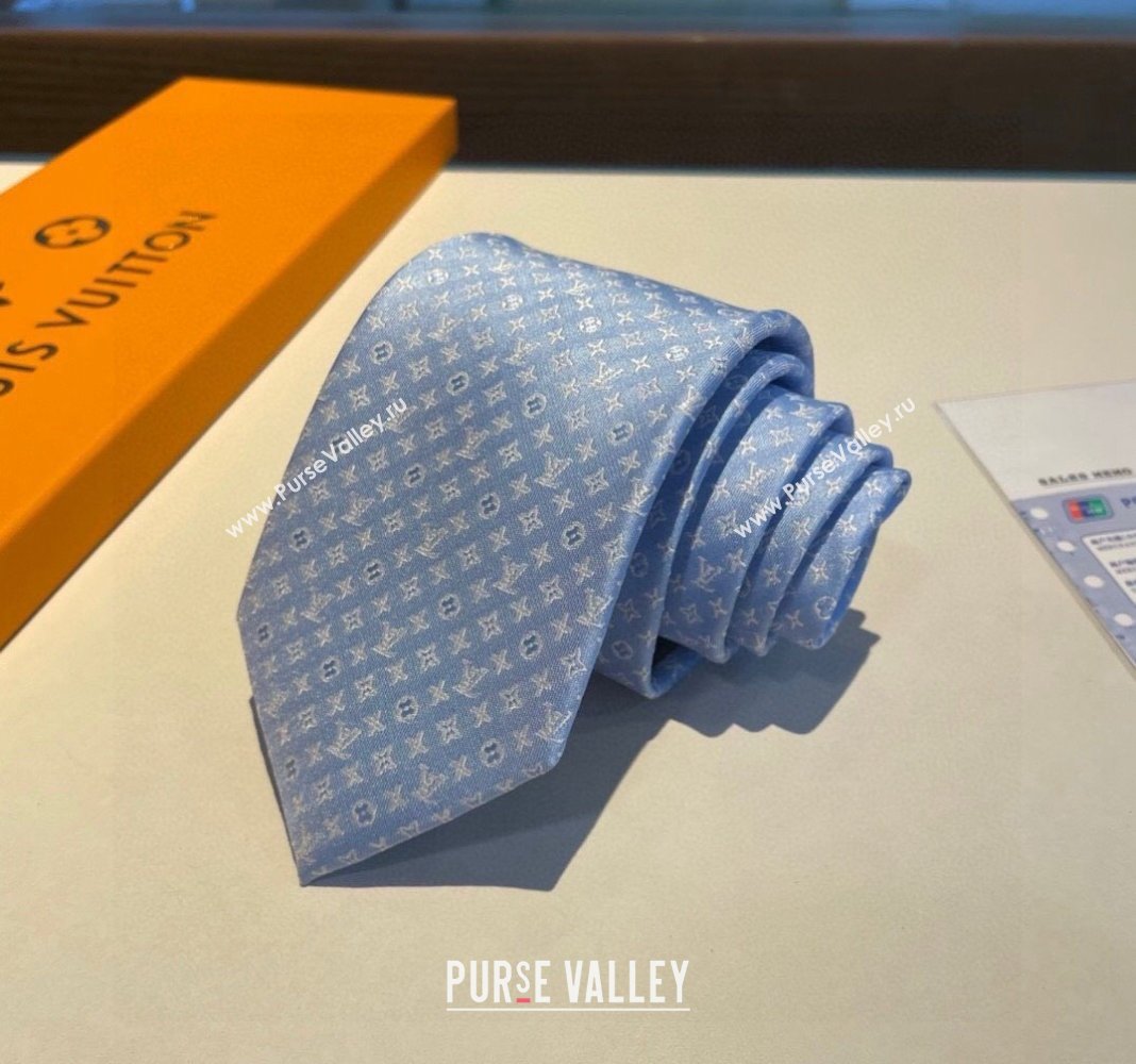 Louis Vuitton Silk Tie 8x148cm Light Blue/White 2024 030401 (XMN-240304100)