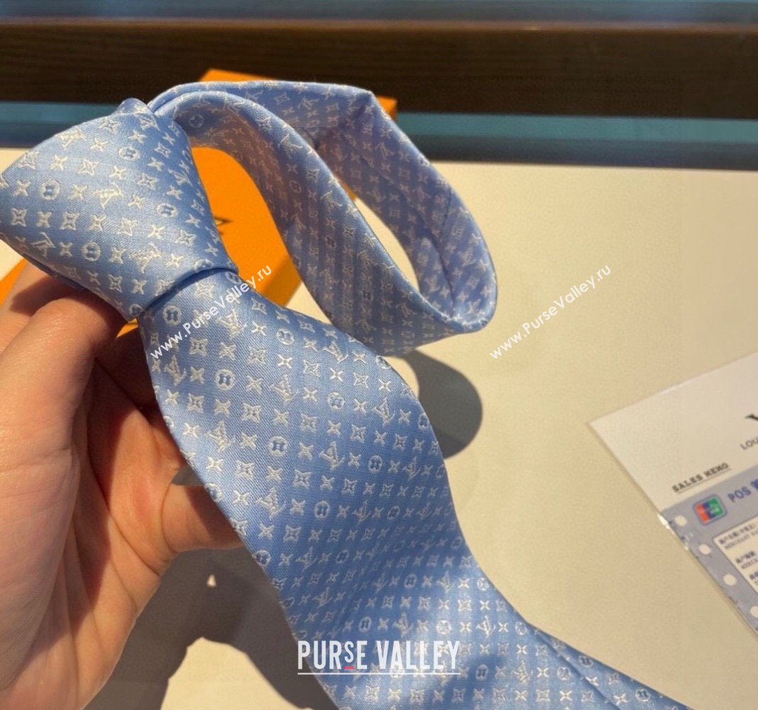 Louis Vuitton Silk Tie 8x148cm Light Blue/White 2024 030401 (XMN-240304100)
