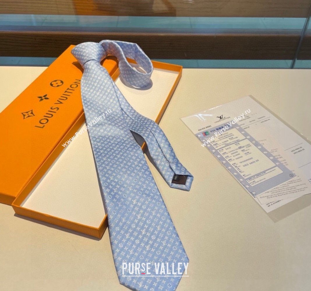 Louis Vuitton Silk Tie 8x148cm Light Blue/White 2024 030401 (XMN-240304100)