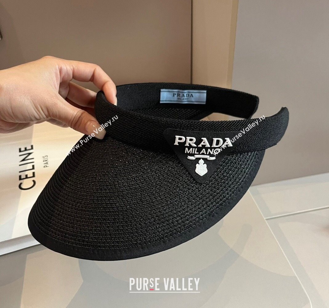 Prada Straw Visor Hat Black 2024 0301 (XMN-240301066)
