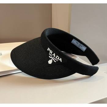 Prada Straw Visor Hat Black 2024 0301 (XMN-240301066)