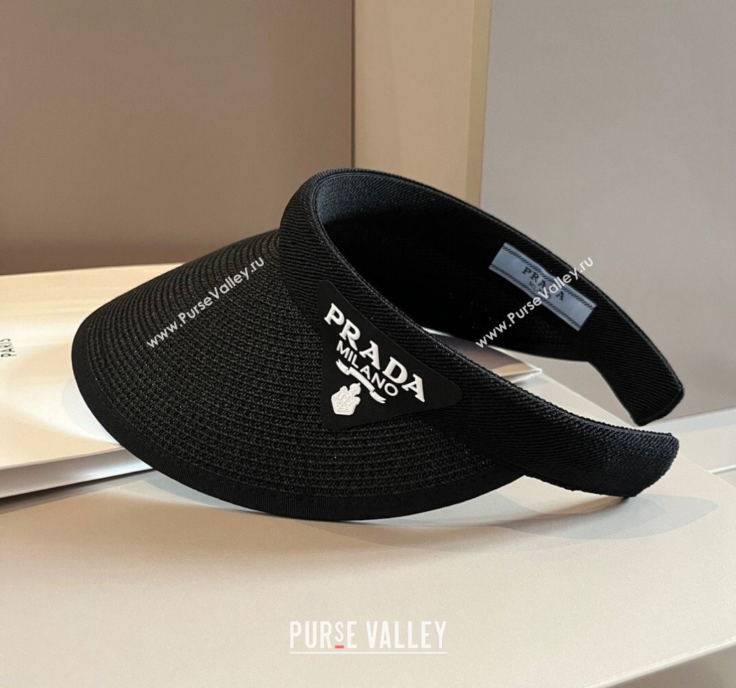 Prada Straw Visor Hat Black 2024 0301 (XMN-240301066)